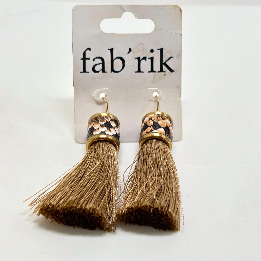 Fab’rik, Snake Skin And Tan Tassel Earrings, Wires, Noc